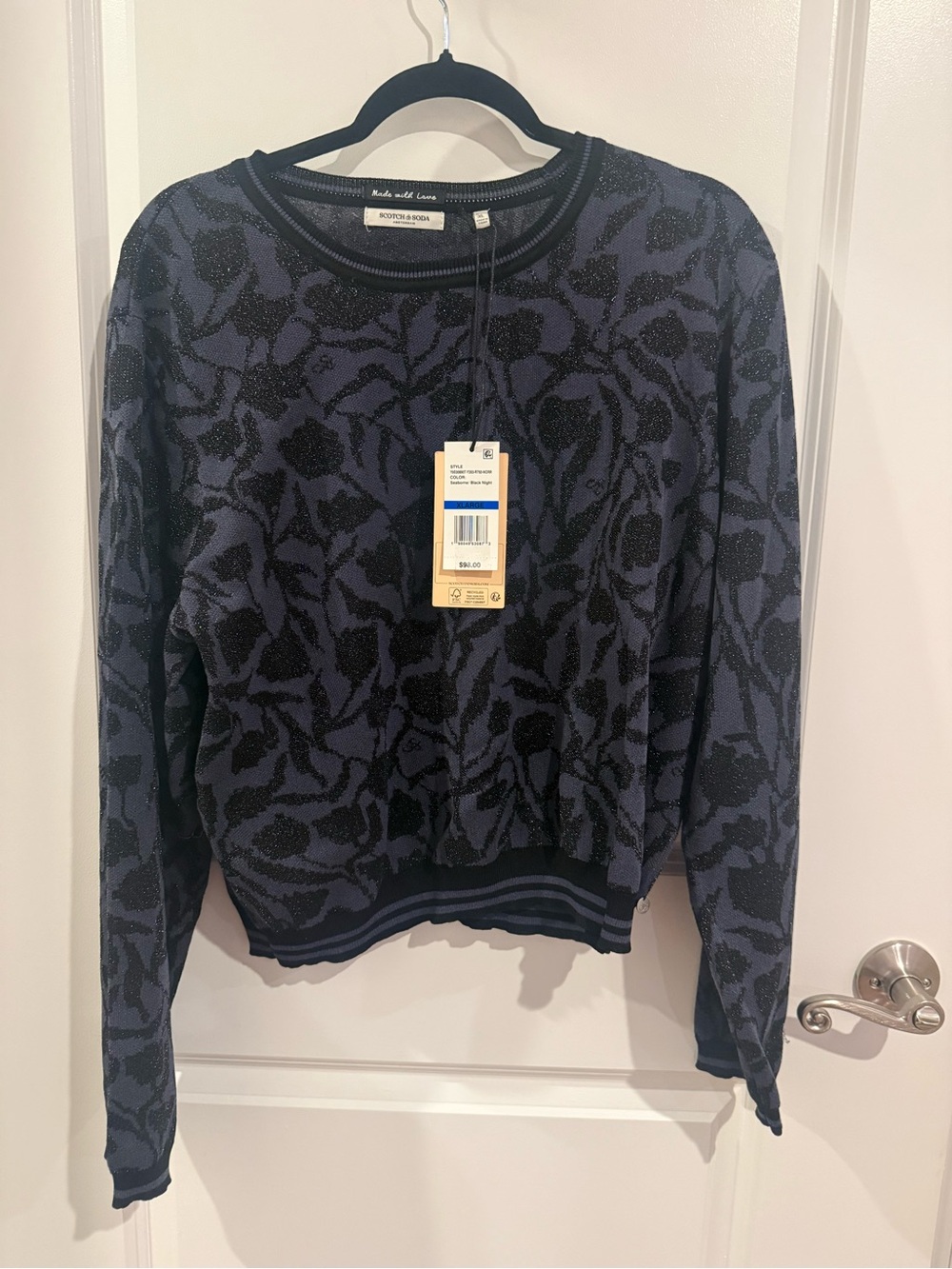 Scotch & Soda Navy and Black Floral Jacquard Crewneck Sweater